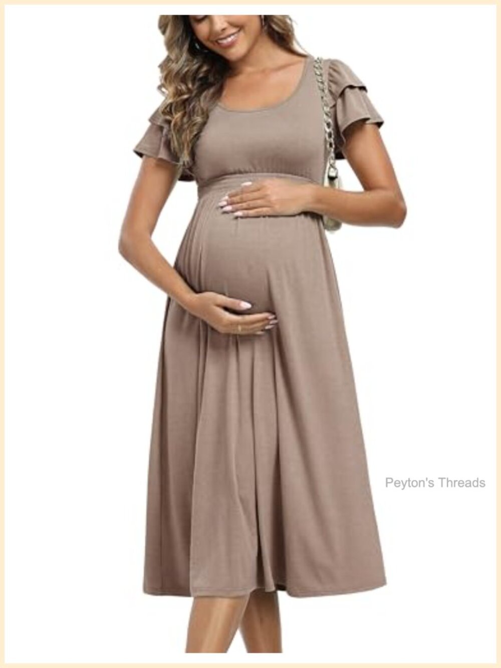 Ruffle Short Sleeve Maternity Midi Dress High Waisted Baby Shower